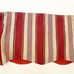 2 WAVERLY Crimson Stripe Valances 18" Dbl Scallop Capulet Yacht Club W/Buttons